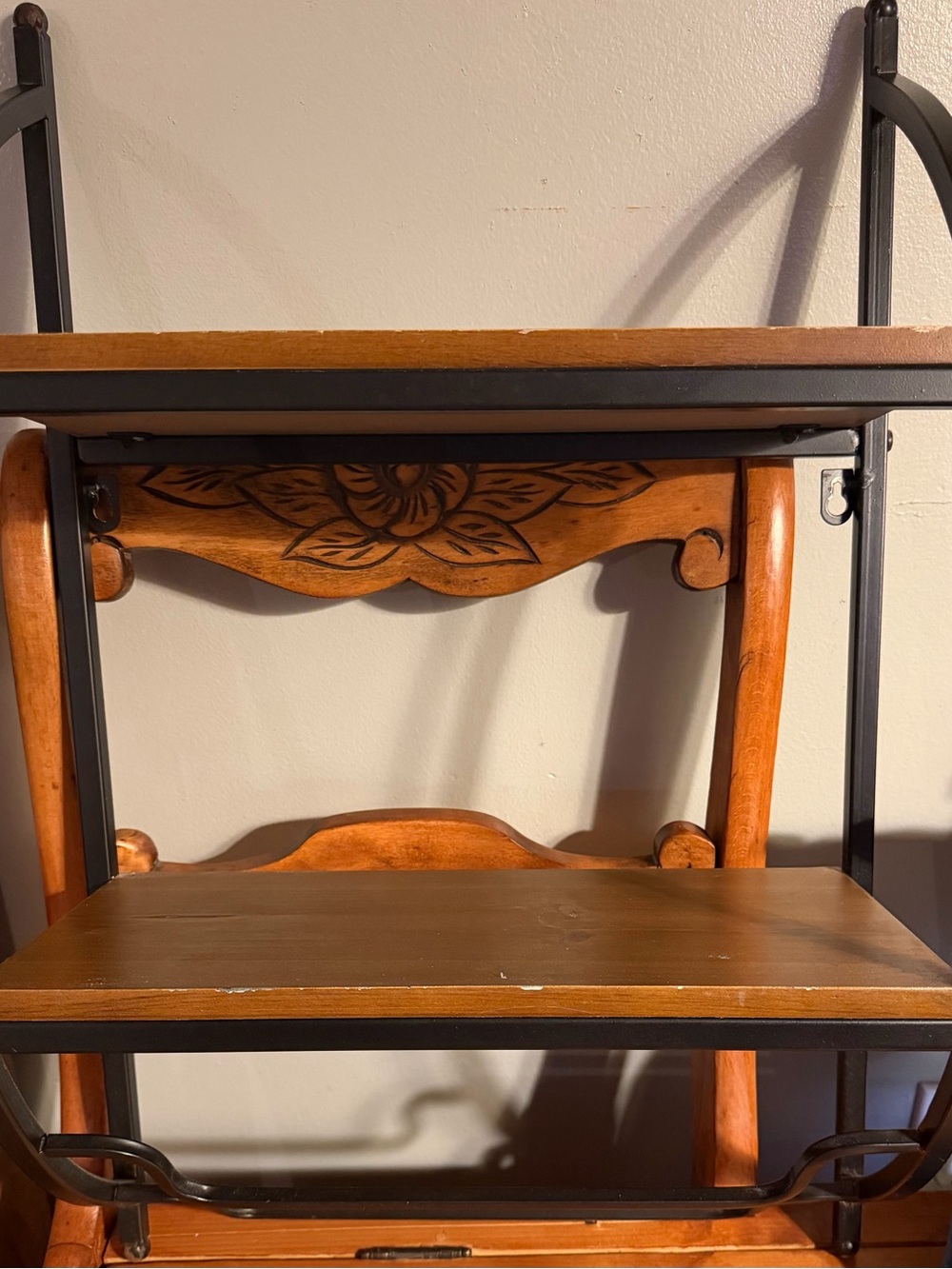 Kirklands Brown Wood and Black Metal Wall Display Shelf